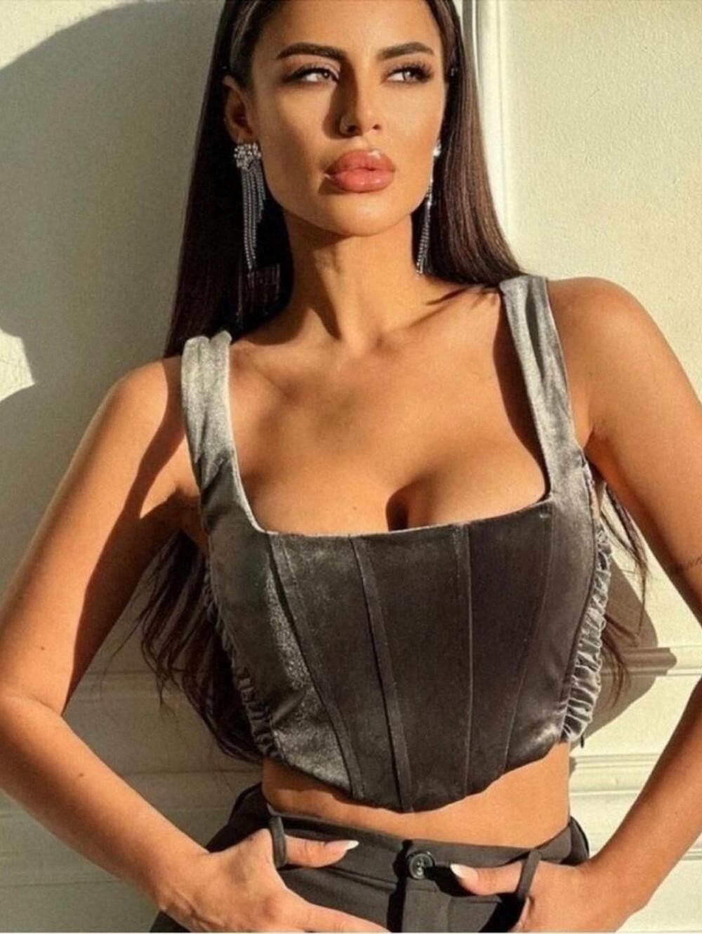 Zara Charcoal Gray Velvet Cropped Corset Top Size XS